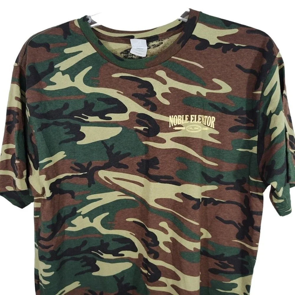 Code V Green Brown Camo T-Shirt Men Size L Noble Elevator Support Our Troops